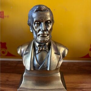 Vintage Brass Bust of Abraham Lincoln by PMC 5.5" Tall Paperweight Book End